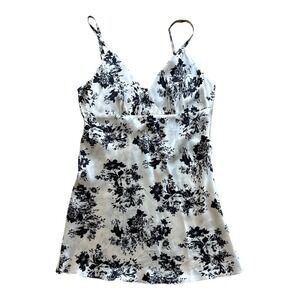 Babakul 100% Silk Floral Toile Camisole Top White Black V-Neck Small